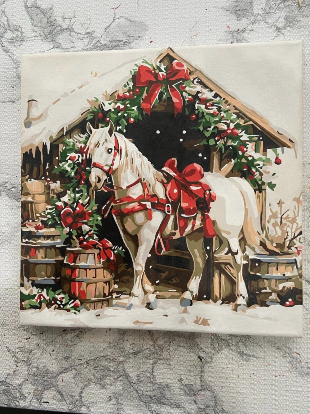 New Hand Painted Christmas Horse on Canvas